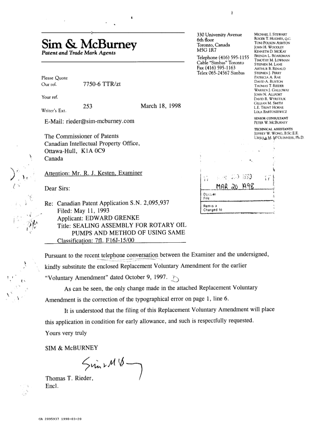Canadian Patent Document 2095937. Prosecution-Amendment 19971220. Image 1 of 7