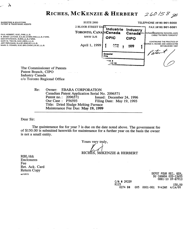 Document de brevet canadien 2096571. Taxes 19990401. Image 1 de 1