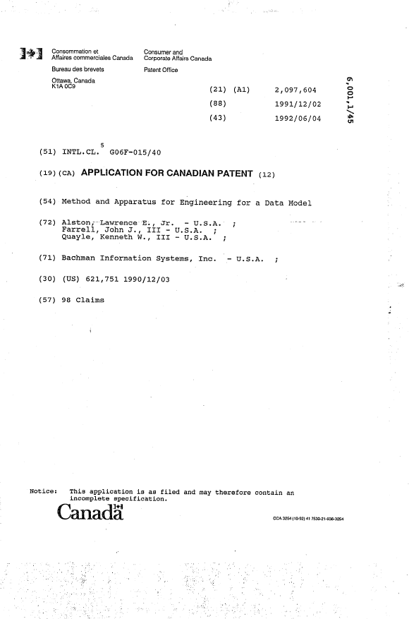 Canadian Patent Document 2097604. Cover Page 19940326. Image 1 of 1