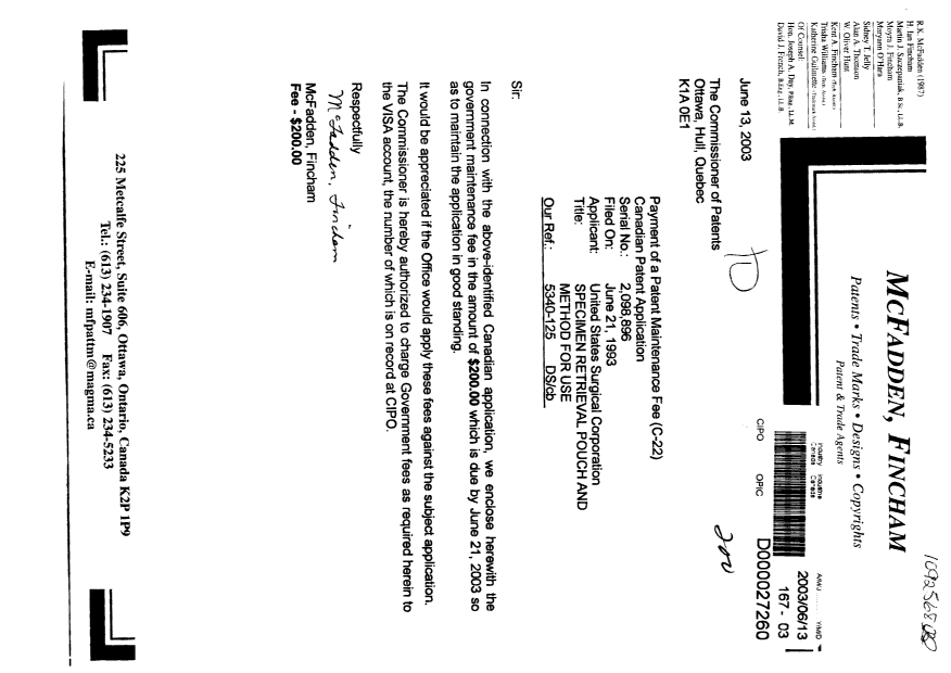 Document de brevet canadien 2098896. Taxes 20030613. Image 1 de 1