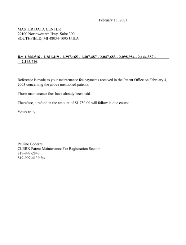 Canadian Patent Document 2098984. Correspondence 20021213. Image 1 of 1