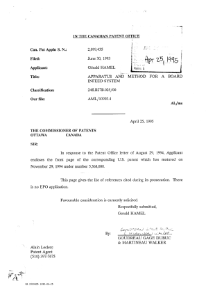 Canadian Patent Document 2099435. Prosecution Correspondence 19950425. Image 1 of 1