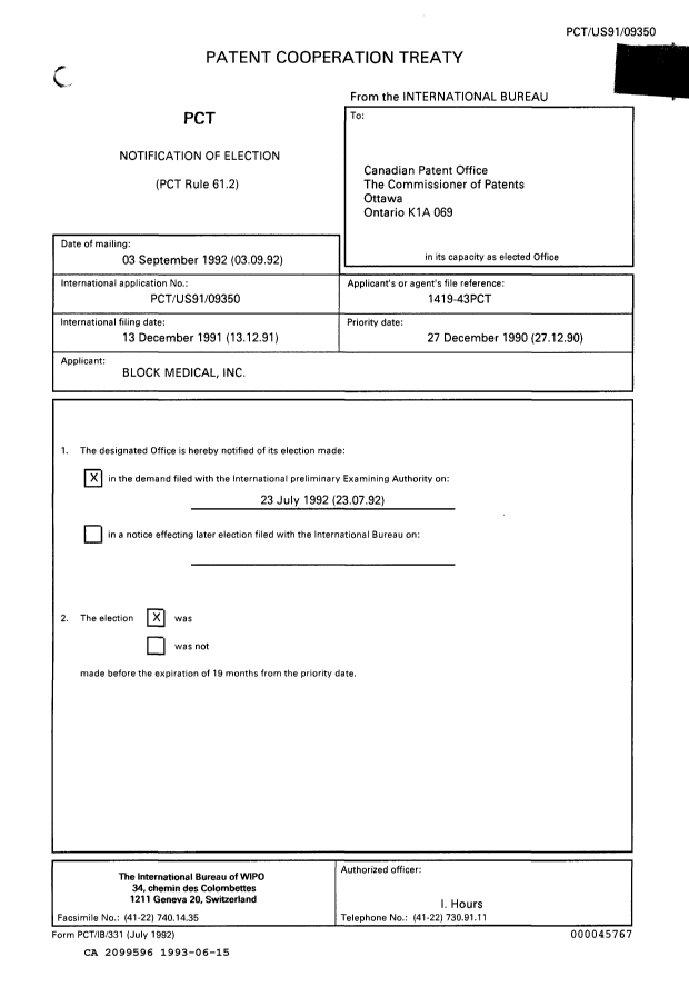 Document de brevet canadien 2099596. Rapport d'examen préliminaire international 19930615. Image 1 de 21