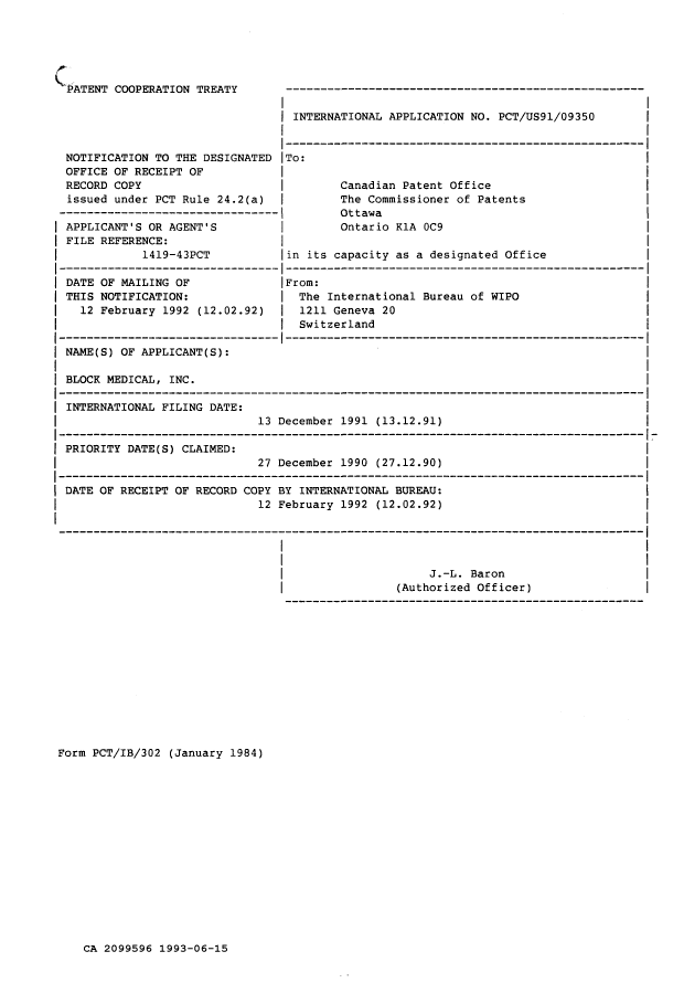 Canadian Patent Document 2099596. International Preliminary Examination Report 19930615. Image 2 of 21