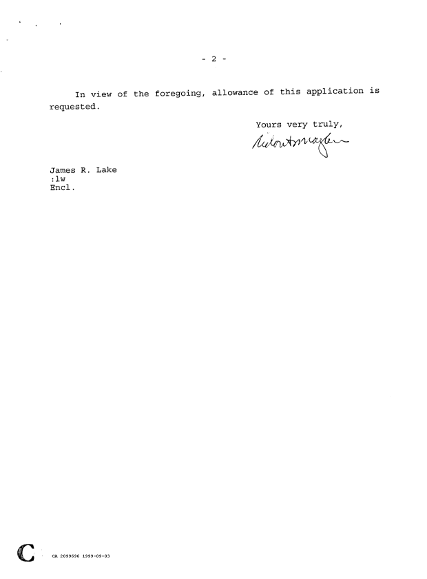 Canadian Patent Document 2099696. Prosecution Correspondence 19990903. Image 2 of 2