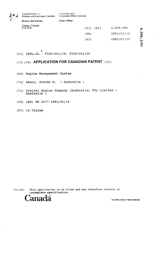 Document de brevet canadien 2099983. Page couverture 19940507. Image 1 de 1