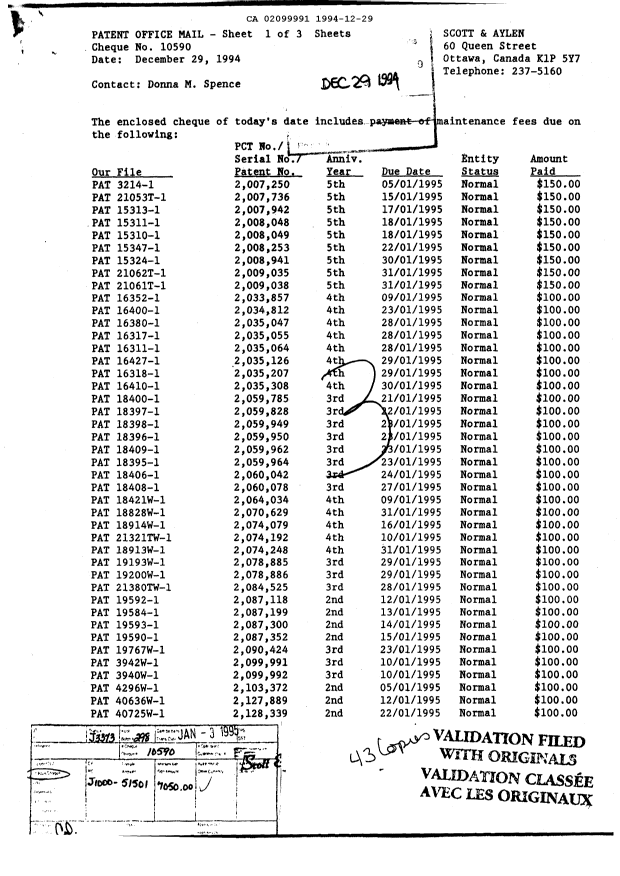 Document de brevet canadien 2099991. Taxes 19941229. Image 1 de 1