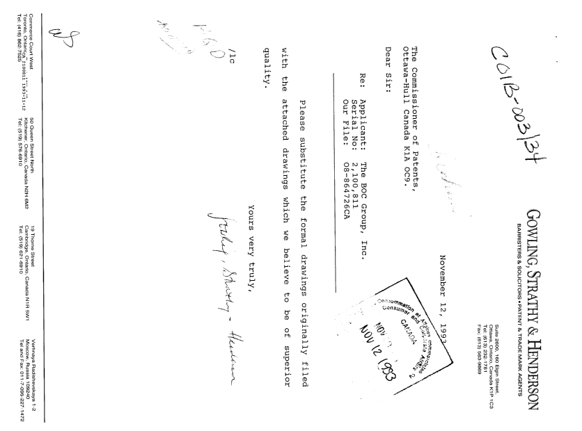 Canadian Patent Document 2100811. Prosecution Correspondence 19931112. Image 1 of 1