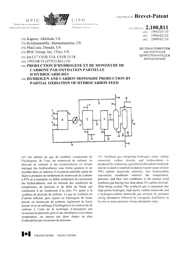 Document de brevet canadien 2100811. Page couverture 20010831. Image 1 de 2