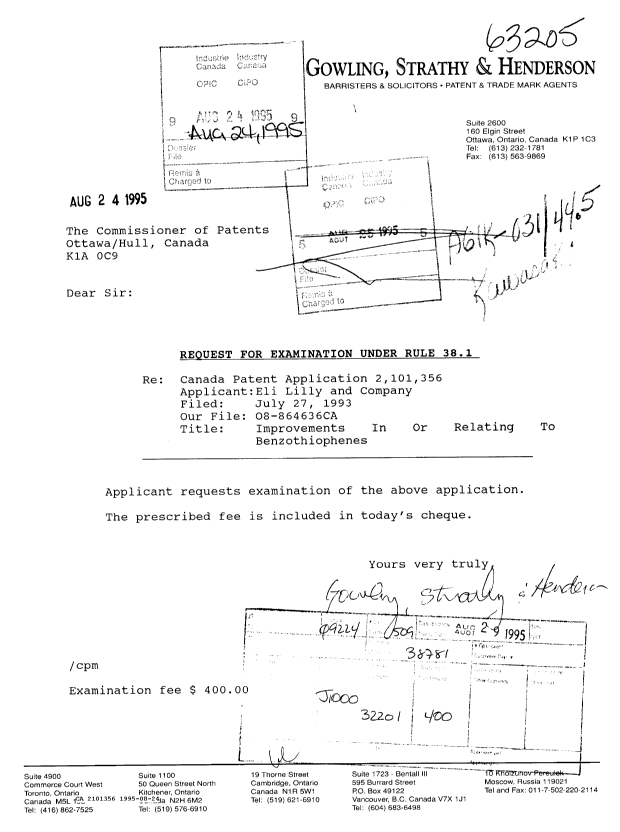 Canadian Patent Document 2101356. Prosecution-Amendment 19941224. Image 1 of 1