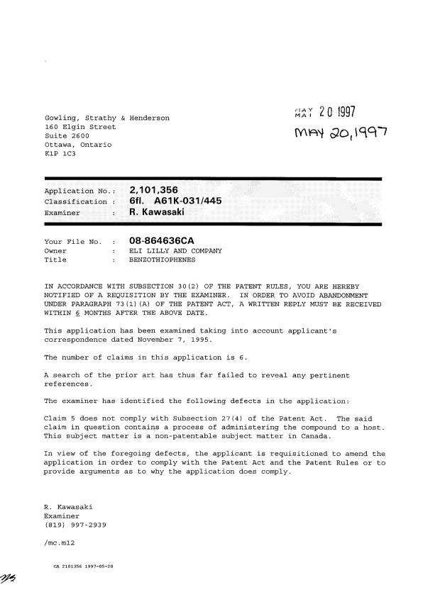 Canadian Patent Document 2101356. Prosecution-Amendment 19961220. Image 1 of 1