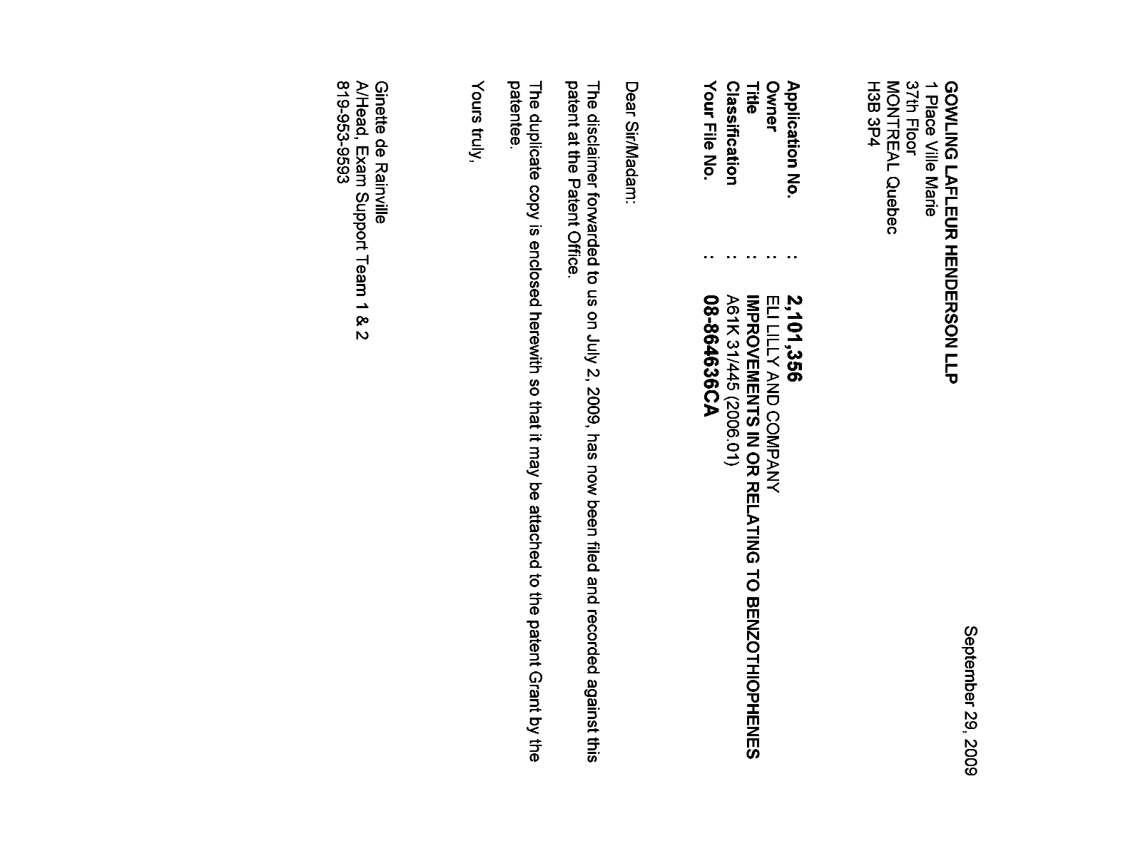 Canadian Patent Document 2101356. Correspondence 20081229. Image 1 of 1