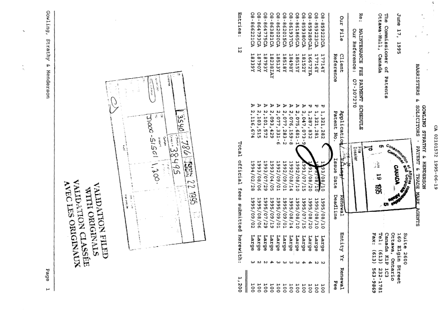 Document de brevet canadien 2101572. Taxes 19941219. Image 1 de 1