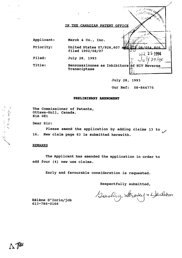 Canadian Patent Document 2101572. Prosecution-Amendment 19981020. Image 2 of 2
