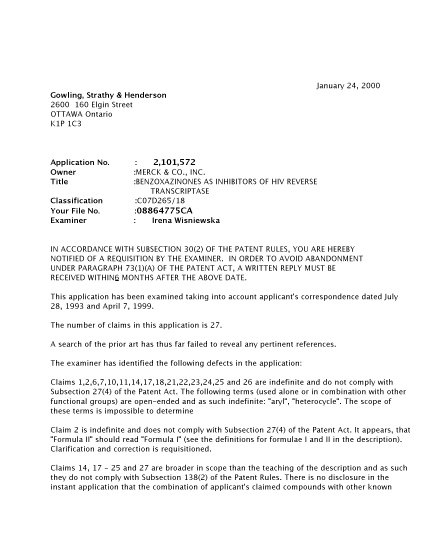 Canadian Patent Document 2101572. Prosecution-Amendment 20000124. Image 1 of 2