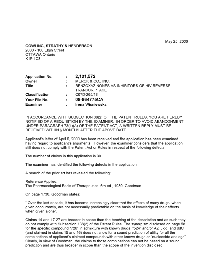 Canadian Patent Document 2101572. Prosecution-Amendment 20000525. Image 1 of 2