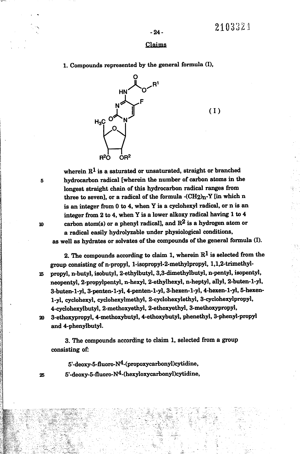 Document de brevet canadien 2103324. Revendications 19941207. Image 1 de 3