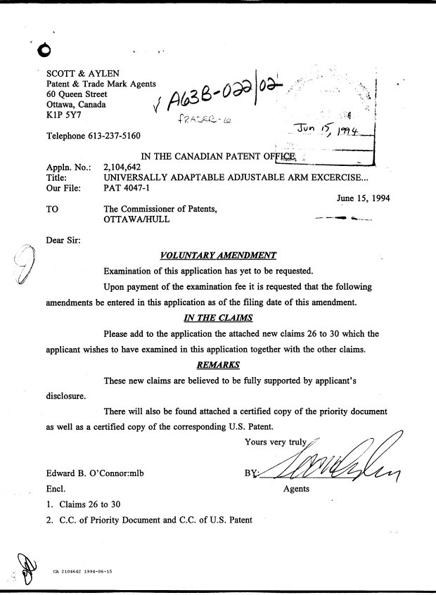 Canadian Patent Document 2104642. Prosecution Correspondence 19940615. Image 1 of 1