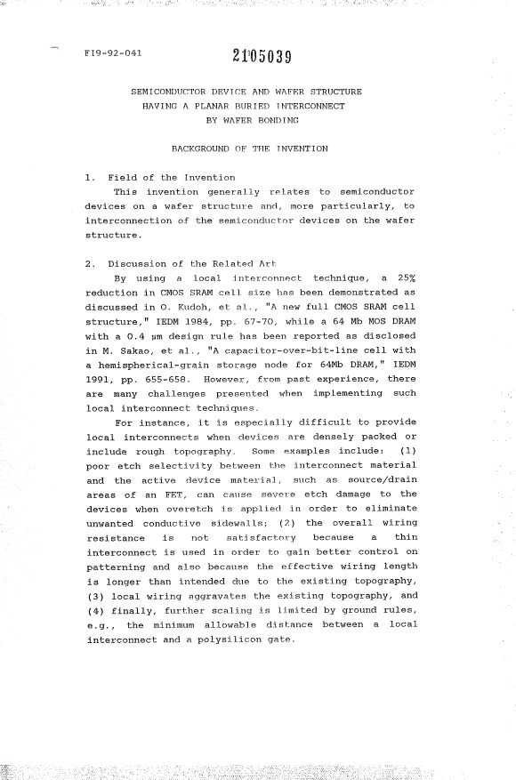 Canadian Patent Document 2105039. Description 19950610. Image 1 of 10