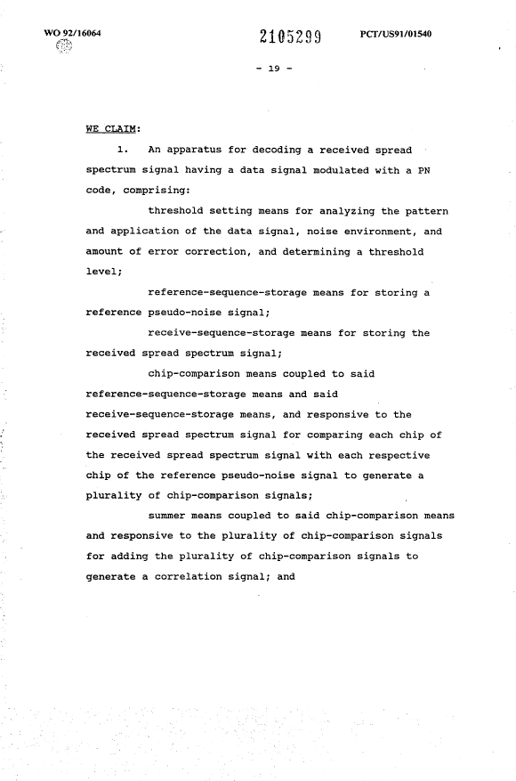 Document de brevet canadien 2105299. Revendications 19940507. Image 1 de 10