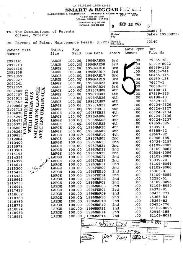Document de brevet canadien 2105299. Taxes 19951222. Image 1 de 1