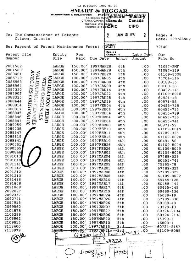 Document de brevet canadien 2105299. Taxes 19970102. Image 1 de 1