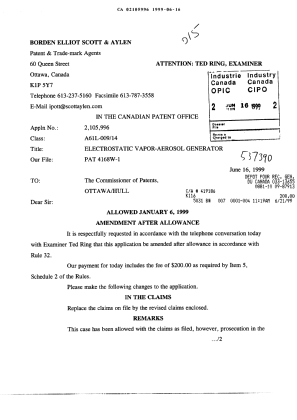 Canadian Patent Document 2105996. Prosecution-Amendment 19990616. Image 1 of 9