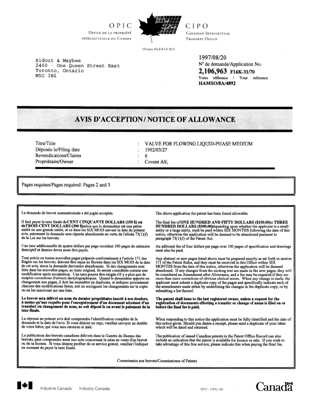 Canadian Patent Document 2106963. Prosecution-Amendment 19970818. Image 1 of 1