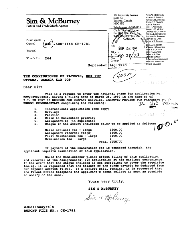 Canadian Patent Document 2106997. Assignment 19930924. Image 1 of 9