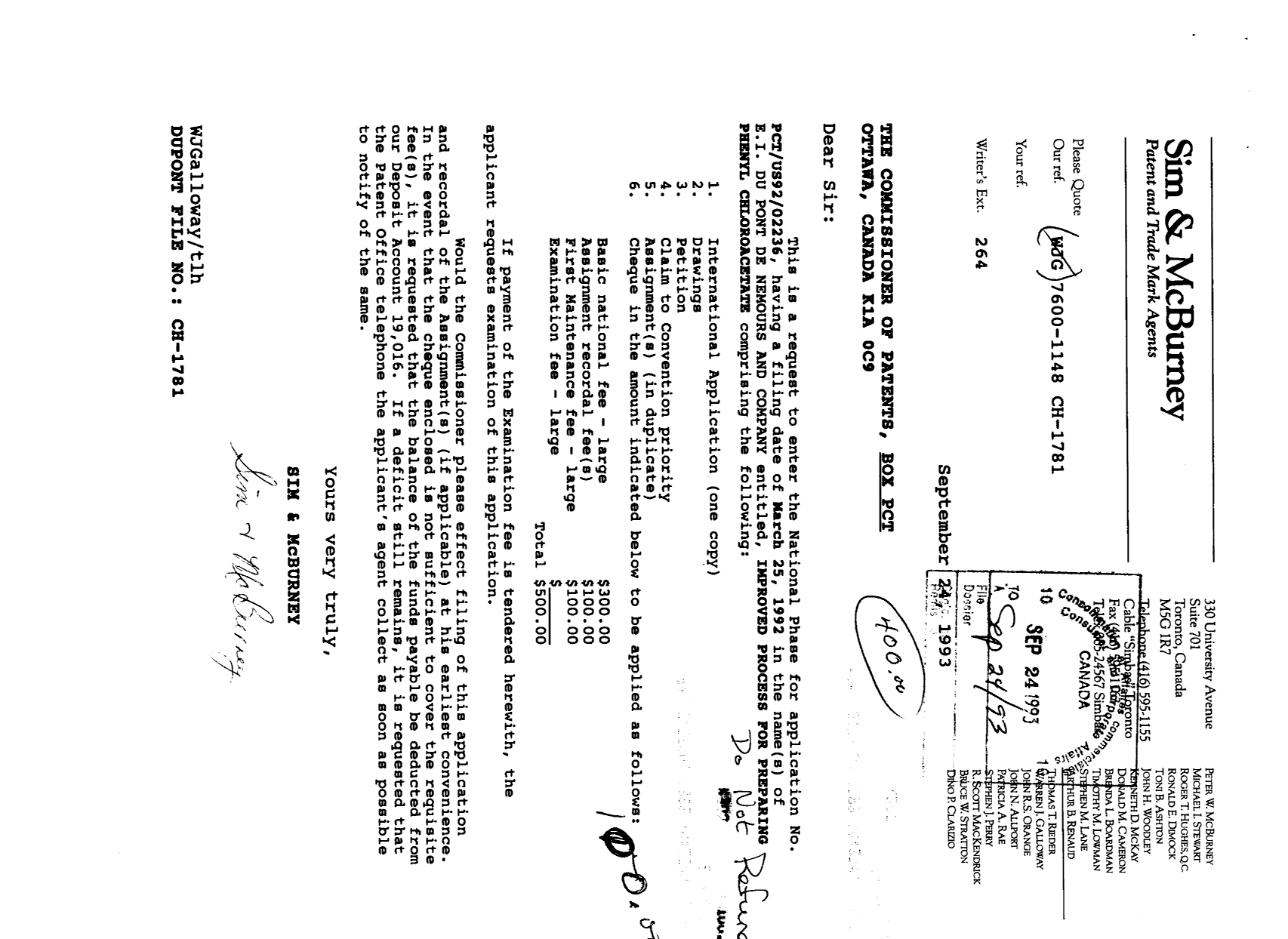 Canadian Patent Document 2106997. Assignment 19930924. Image 1 of 9
