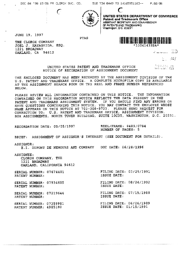 Document de brevet canadien 2106997. Cession 19981210. Image 2 de 6