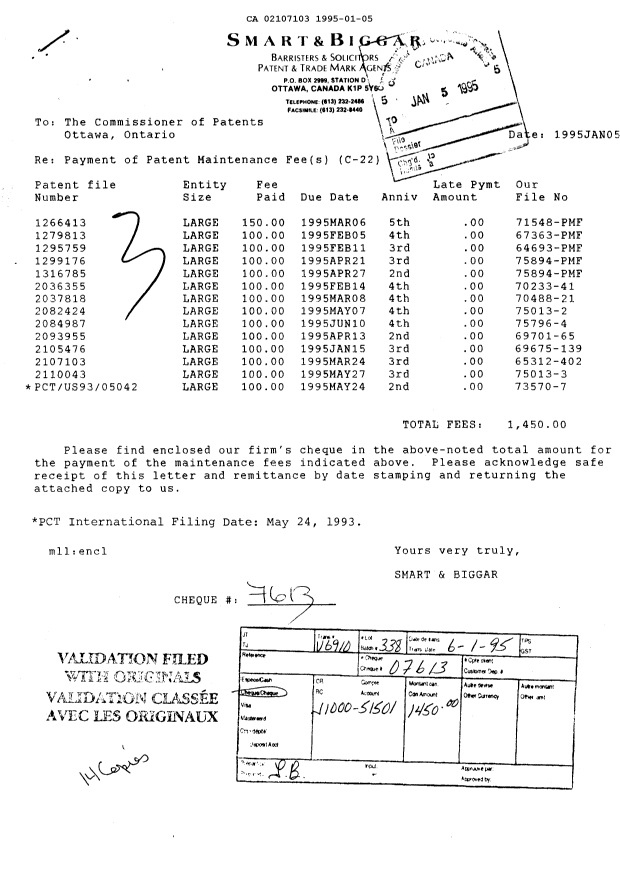 Document de brevet canadien 2107103. Taxes 19950105. Image 1 de 1