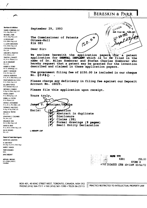 Document de brevet canadien 2107262. Cession 19930929. Image 1 de 4