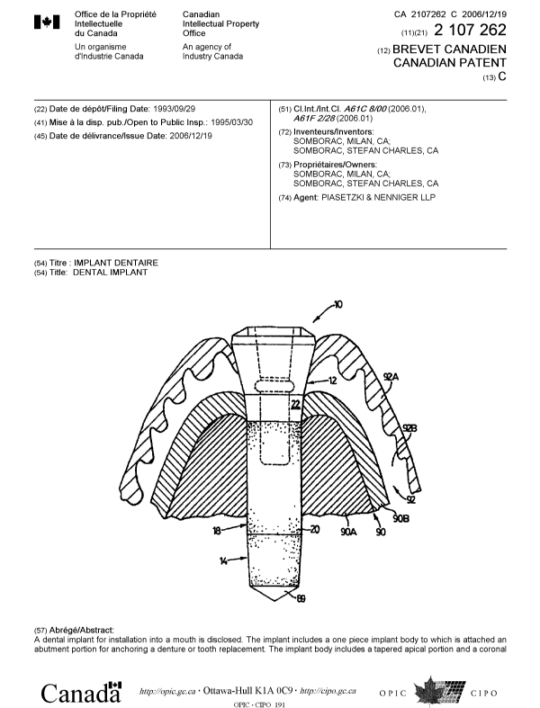 Canadian Patent Document 2107262. Cover Page 20061116. Image 1 of 2
