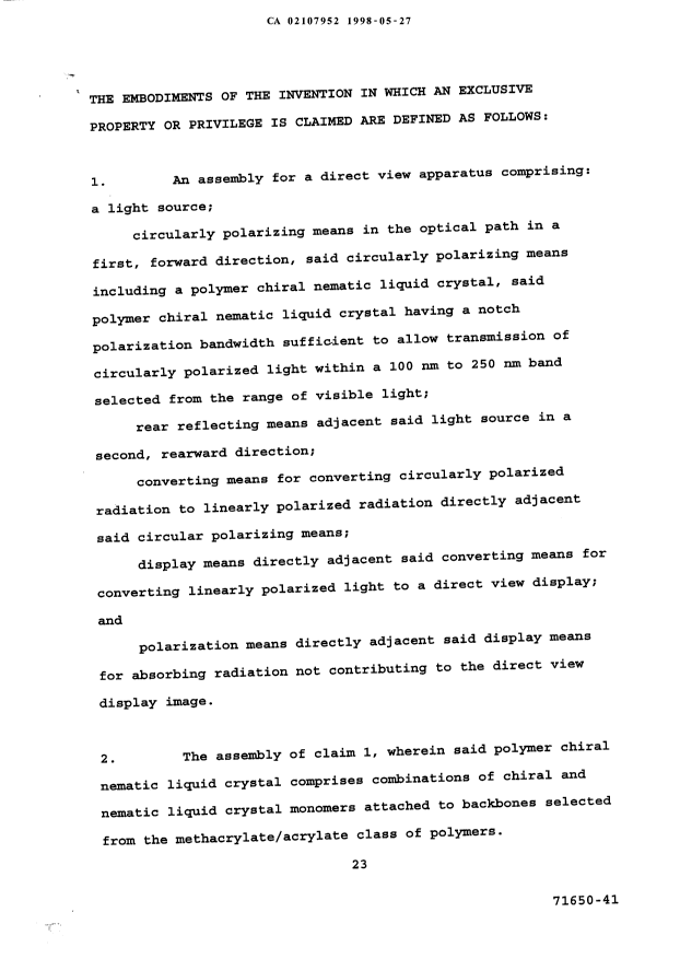 Canadian Patent Document 2107952. Description 19971227. Image 1 of 6