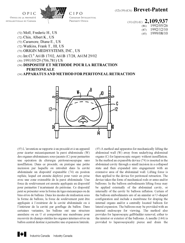 Document de brevet canadien 2109937. Page couverture 19990809. Image 1 de 2