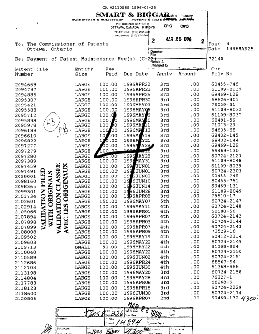 Document de brevet canadien 2110589. Taxes 19960325. Image 1 de 1