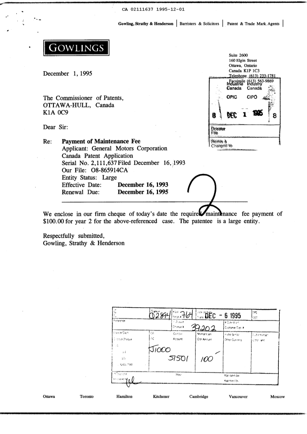 Document de brevet canadien 2111637. Taxes 19951201. Image 1 de 1