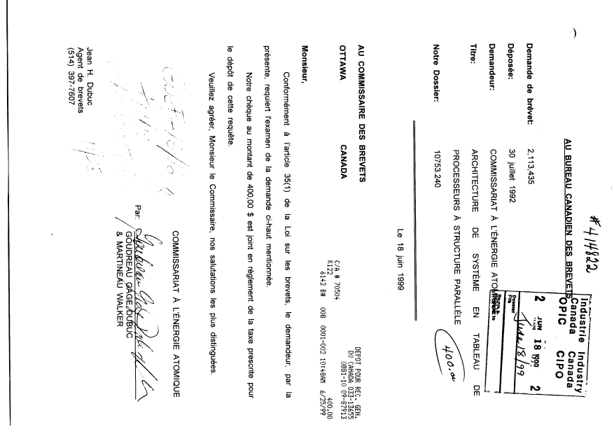 Canadian Patent Document 2113435. Prosecution-Amendment 19990618. Image 1 of 1