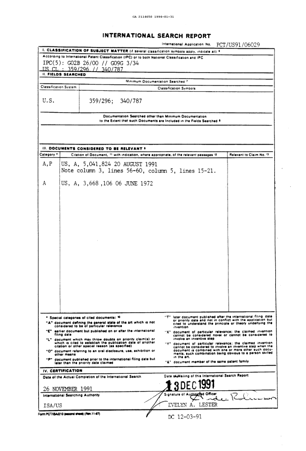Canadian Patent Document 2114650. International Preliminary Examination Report 19940131. Image 1 of 39