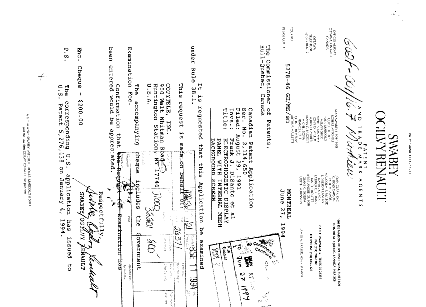 Canadian Patent Document 2114650. Prosecution Correspondence 19940627. Image 1 of 1