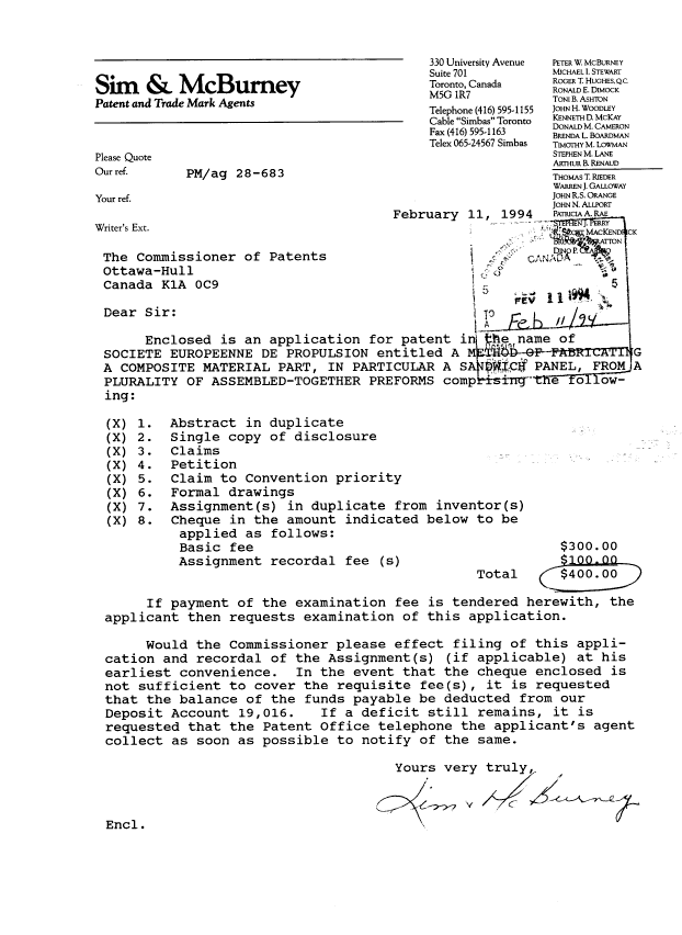 Document de brevet canadien 2115473. Cession 19940211. Image 1 de 6