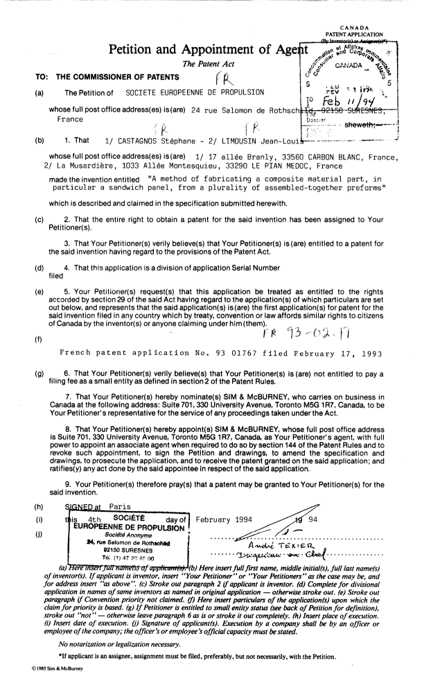 Canadian Patent Document 2115473. Assignment 19940211. Image 2 of 6