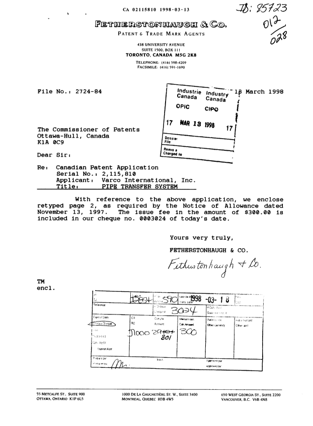 Canadian Patent Document 2115810. Correspondence 19980313. Image 1 of 2