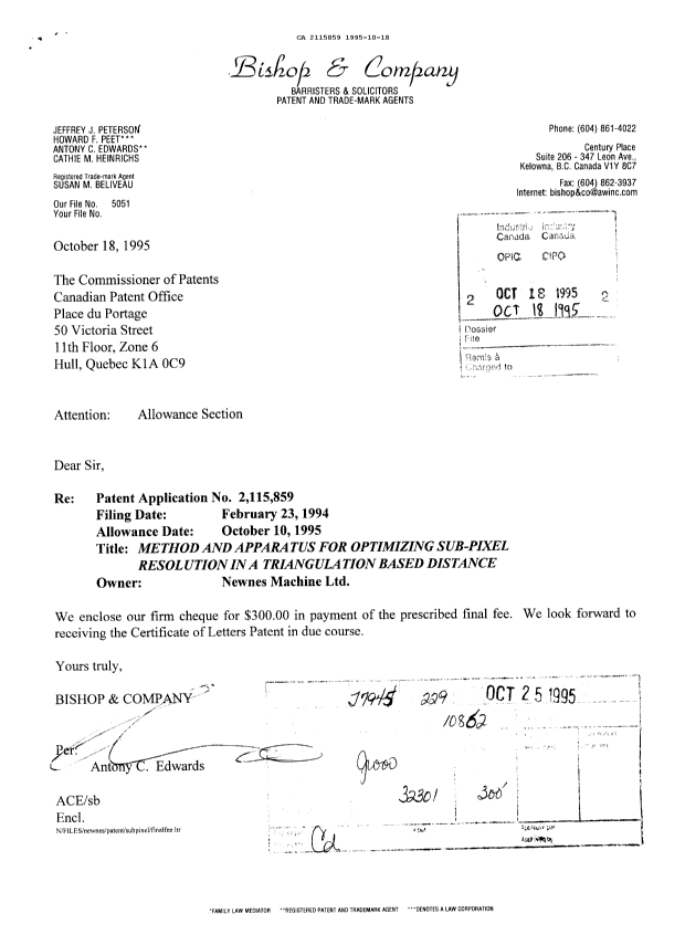 Canadian Patent Document 2115859. PCT Correspondence 19951018. Image 1 of 1