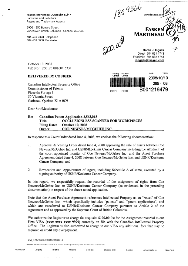 Canadian Patent Document 2115859. Correspondence 20081010. Image 1 of 5
