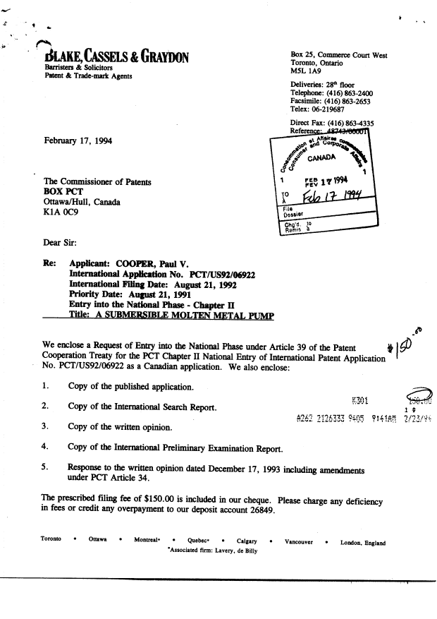 Document de brevet canadien 2115929. Cession 19940217. Image 1 de 6