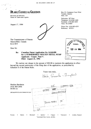 Canadian Patent Document 2115929. Fees 19940817. Image 1 of 1
