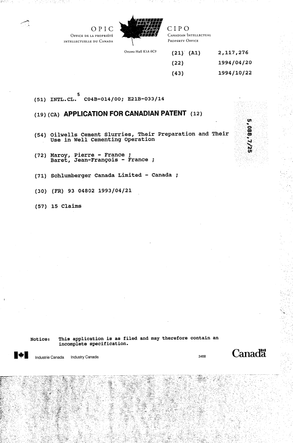 Canadian Patent Document 2117276. Cover Page 19981228. Image 1 of 1