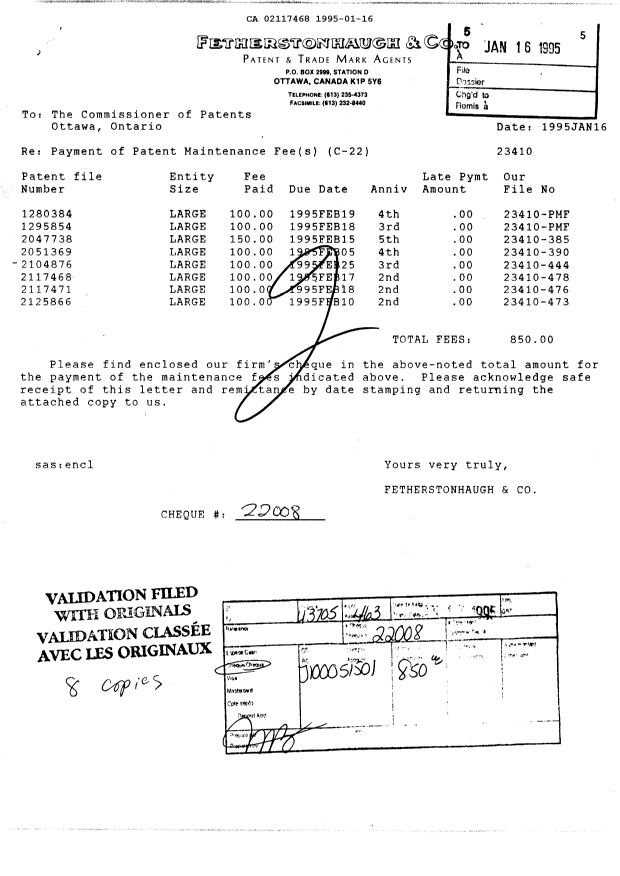 Document de brevet canadien 2117468. Taxes 19950116. Image 1 de 1